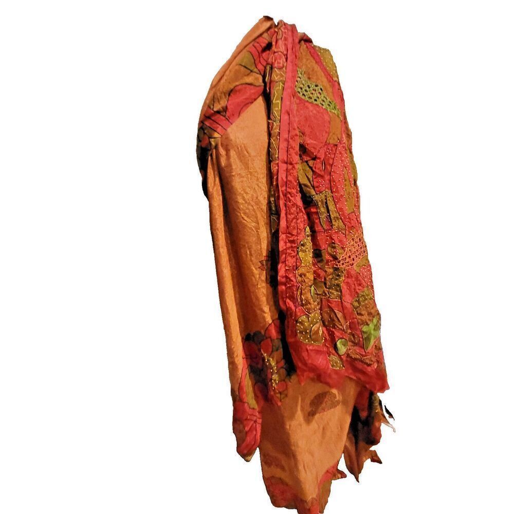 Gorgeous Sari Silk with Embroidery Rust Red 240" by 46"